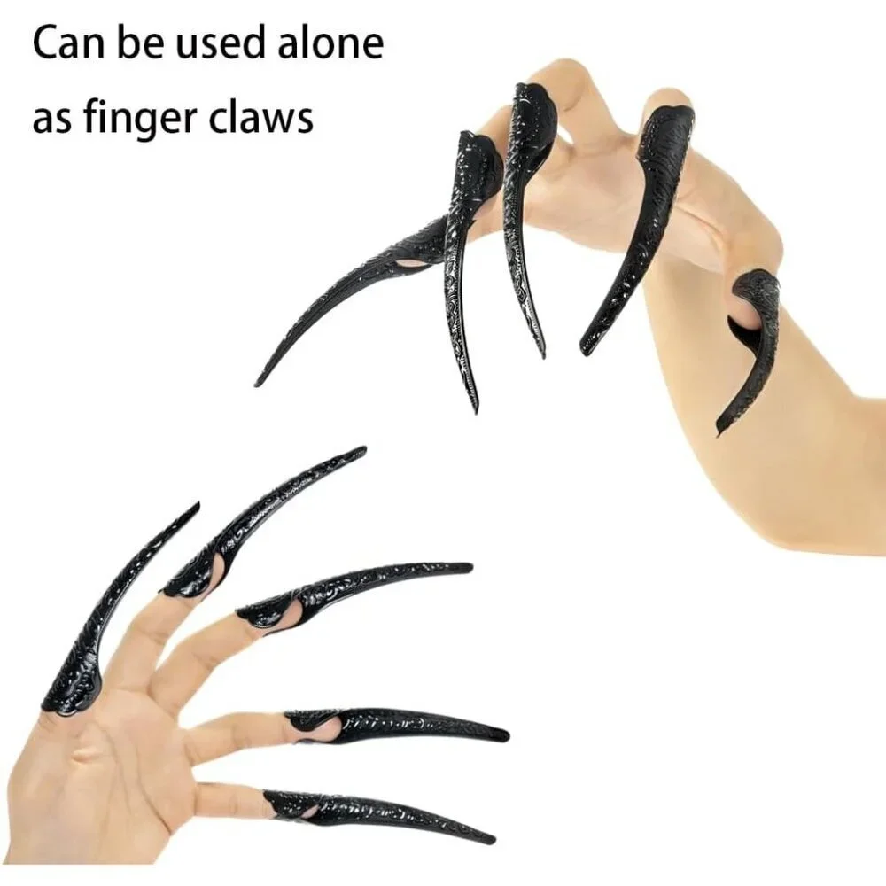 Black Faux Leather Claw Gloves with 10pcs Long Finger Claws Cosplay Halloween